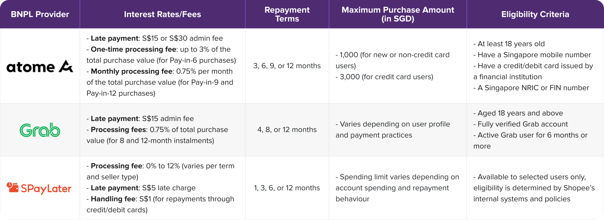 Key BNPL Players in Singapore